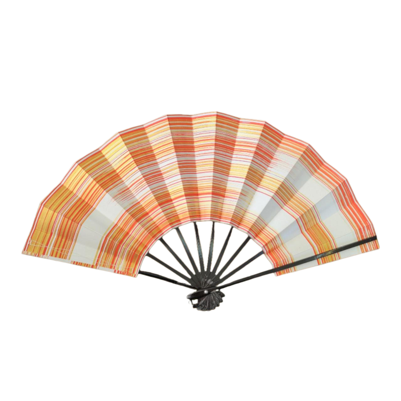 Orange and Ivory Striped Japanese Folding Fan